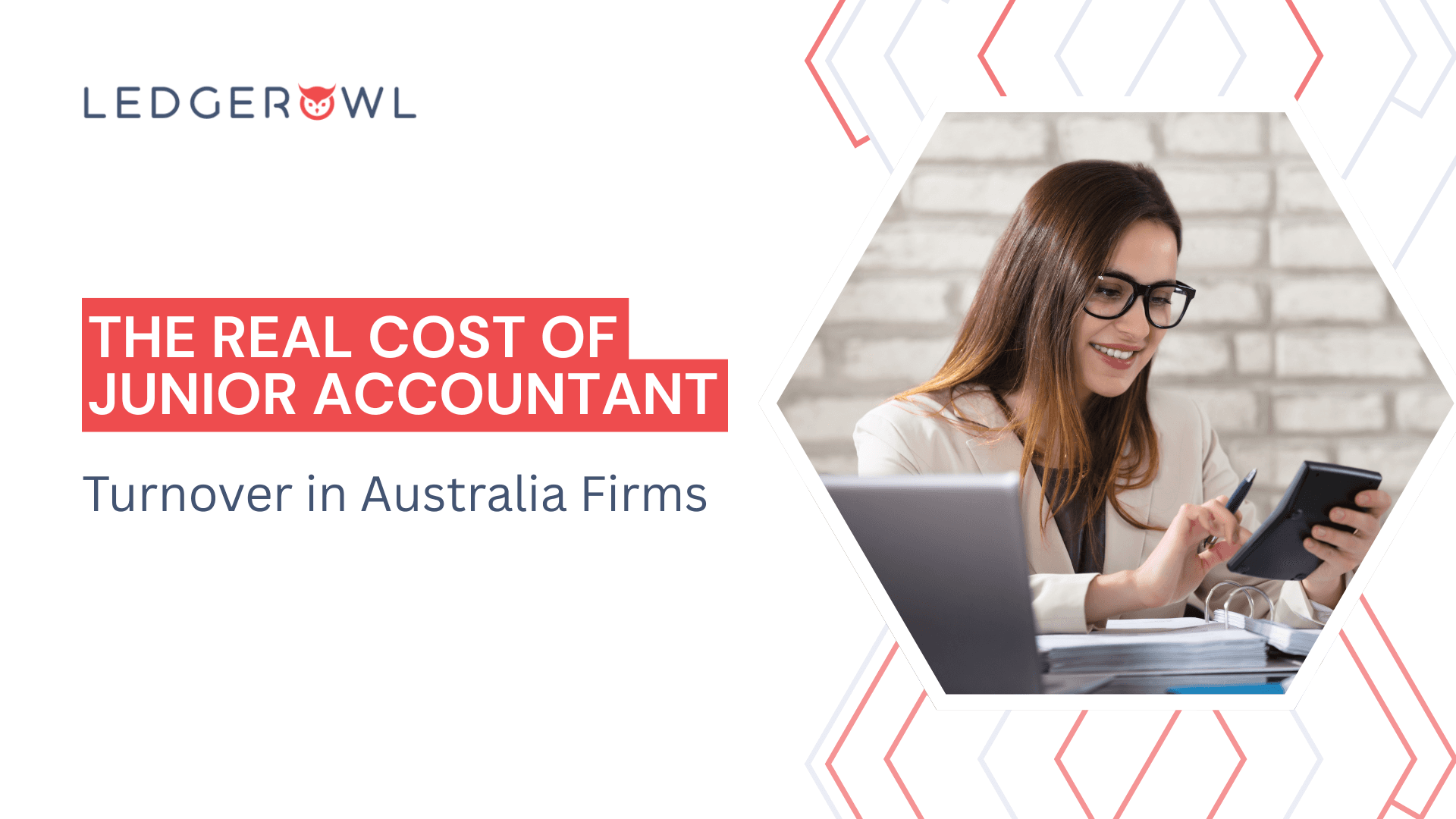 Junior accountant reviewing financial documents with a calculator and laptop